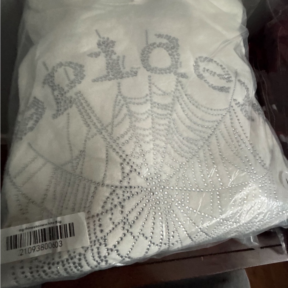 The Sp5der OG Rhinestone Logo Hoodie White